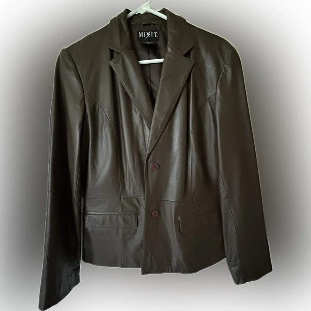 Chocolate brown leather jacket size 4 - Picture 1 of 5